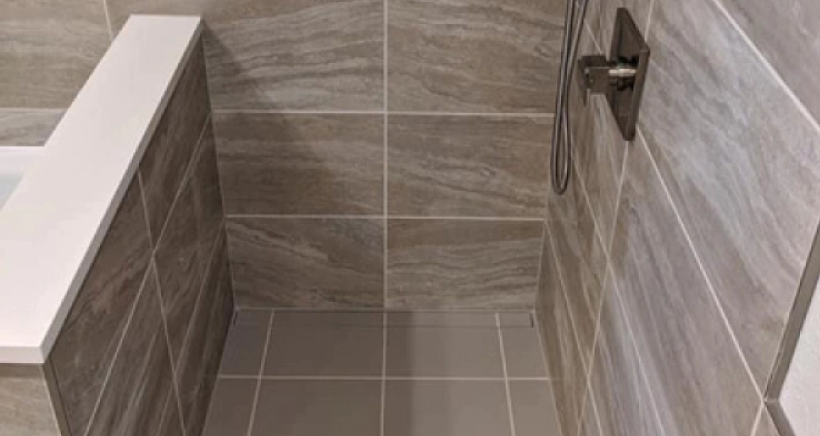 close up installed bathroom tiles