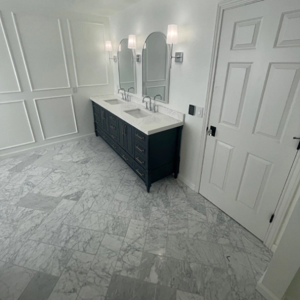 luxurious bathroom with new flooring